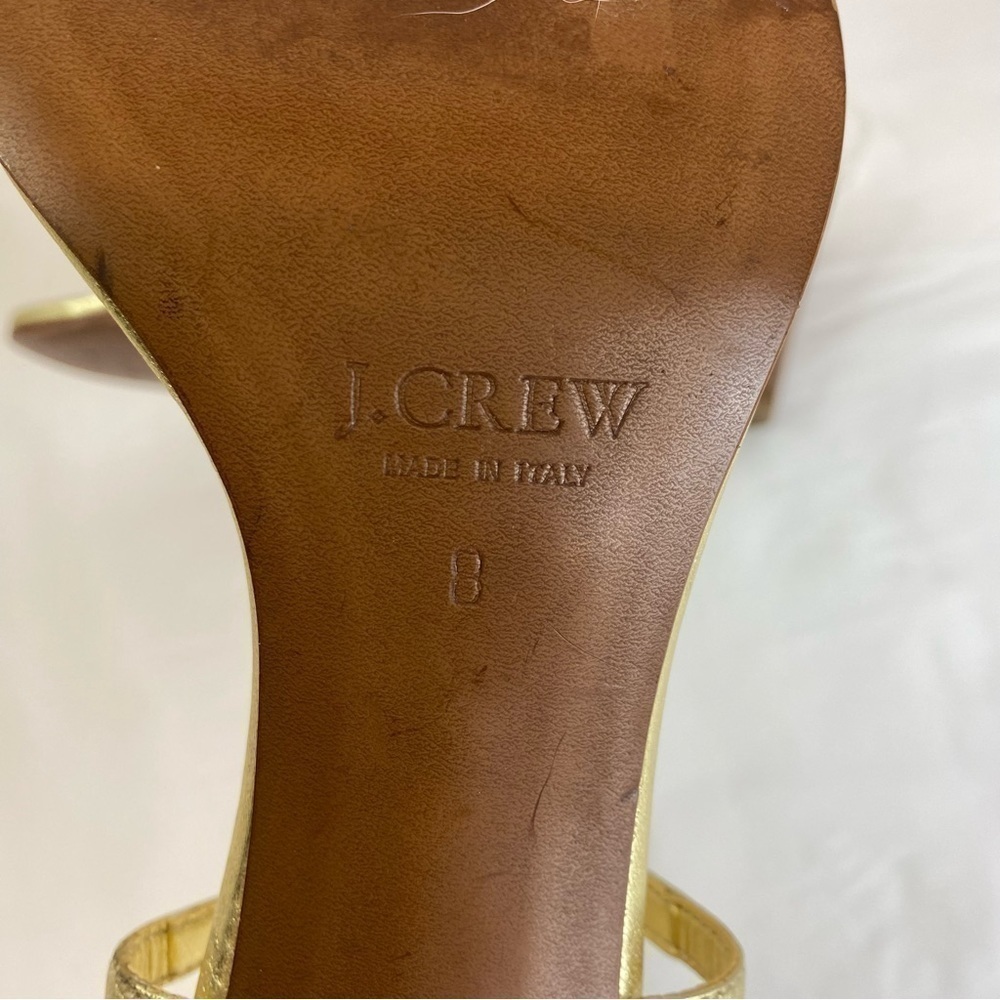 J. Crew “Paige” Metallic Gold Strppy Leather Braided Chunky Heel - Picture 11 of 14